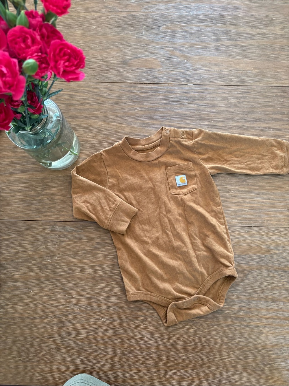 Carhartt Brown Infant Long-Sleeve Bodysuit with Chest Pocket